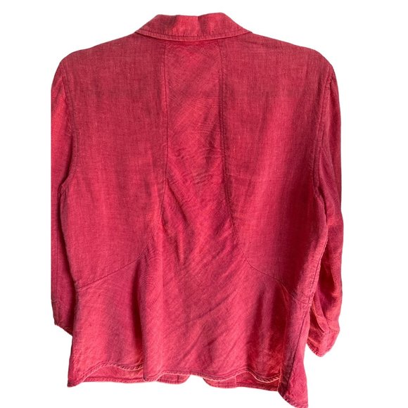 J. Jill size 10 100% linen dark pink 3 button princess seams blazer - Picture 2 of 5